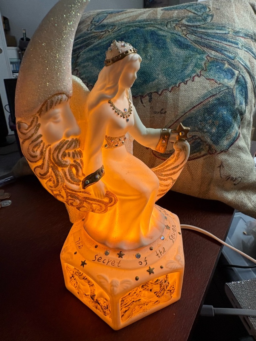 Ivory and Gold Angel Night Light Home Accents new